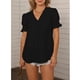 thumbnail image 2 of Blusas de gasa para mujer de manga corta casual con cuello en V Pom Pom Shirt Tops ropa suelta y fluida, 2 of 7
