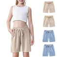 thumbnail image 4 of ZACPNCV 4PC Girls Bermuda Shorts Knee Length Straight Leg Short Loose Casual Cute Solid Drawstring Elastic Waist Summer Beige 3-4 Years, 4 of 9