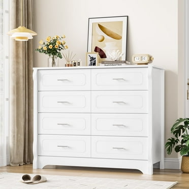 Homfa 8 Drawer Double Dresser, White Horizontal Dresser Chest for Bedroom