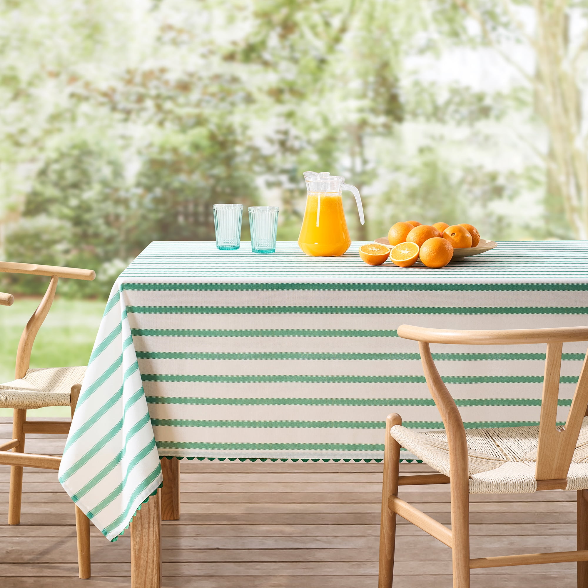 Mainstays by Becky G. & Alejandra Fabric Tablecloth, Green Stripe, 60" x 84"