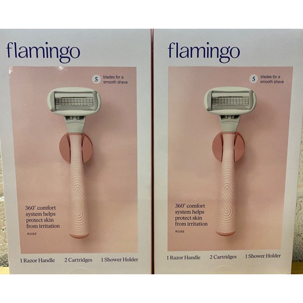 2Pack Flamingo 5Blade Women's Razor Handle + 2 Razor Blade Refills