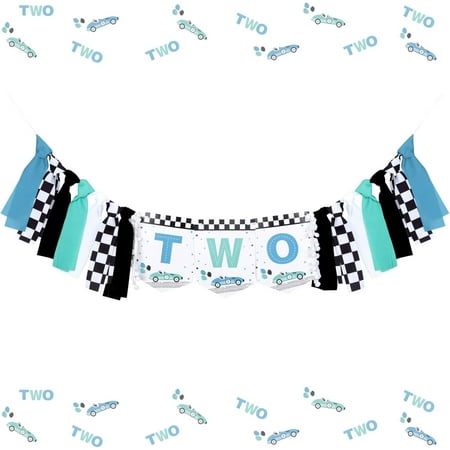 Jollyboom Two Fast High Chair Banner, Vintage Two Fast Birthday Decoration Racing Car 2nd Birthday Decoration High Chair Banner for Boy Two Fast Two Curious Vintage Retro Race Car Birthday Party