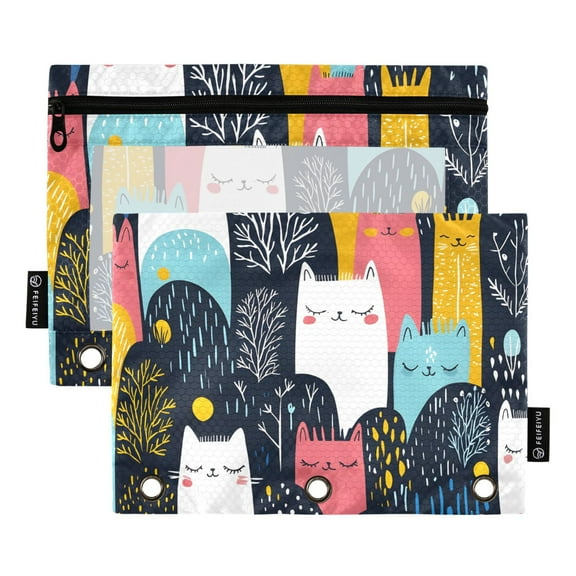ALAZA 2 Pack Pencil Pouch Doodle Cute Rabbit Pencil Case for 3 Ring Binder Clear Window Pencil Bag Organizers