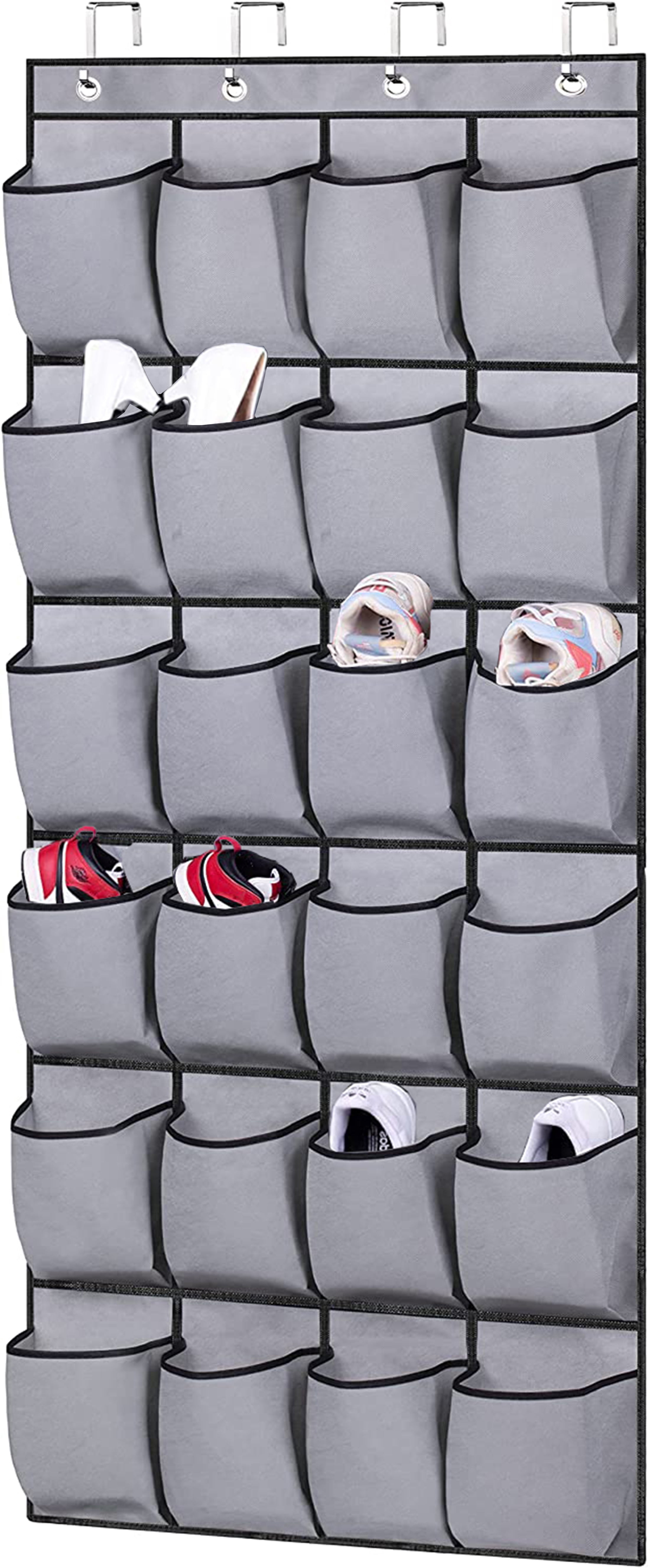 InterDesign 16-Pocket Hanging Shoe Organizer – Chevron Over Door Storage System, Taupe