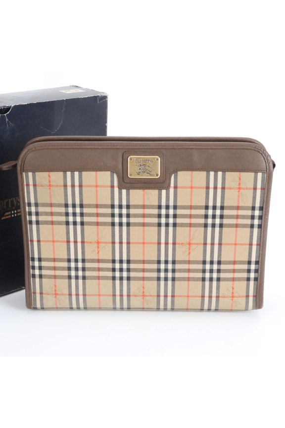 Pre-Owned Burberry Nova Check Leather Second Bag Clutch Pouch Brown Men's
