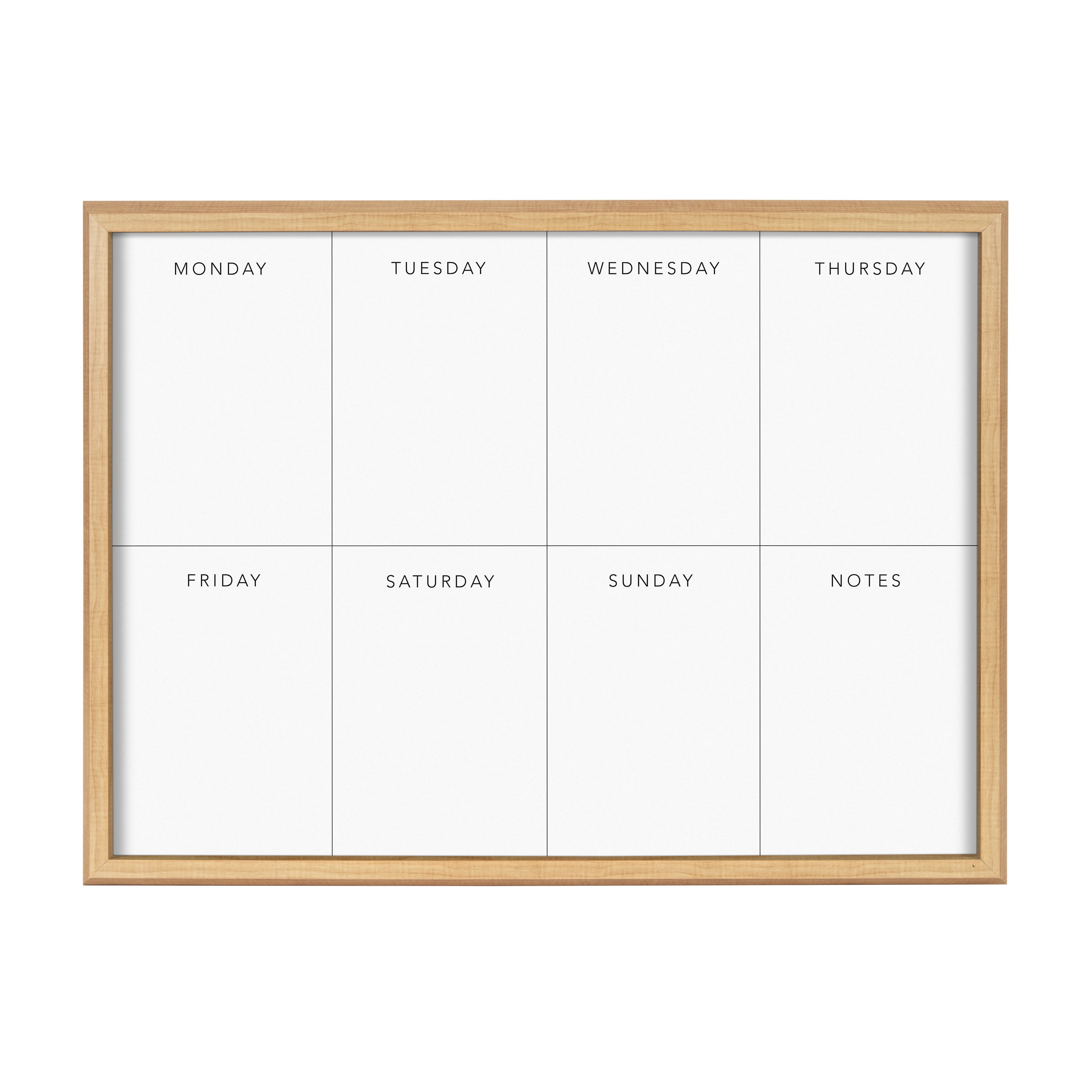 Kate and Laurel Blake This Week Framed Printed Dry-Erase Glass Wall Art by The Creative Bunch Studio, 18x24 Natural, Decorative White Board Organizer for Wall