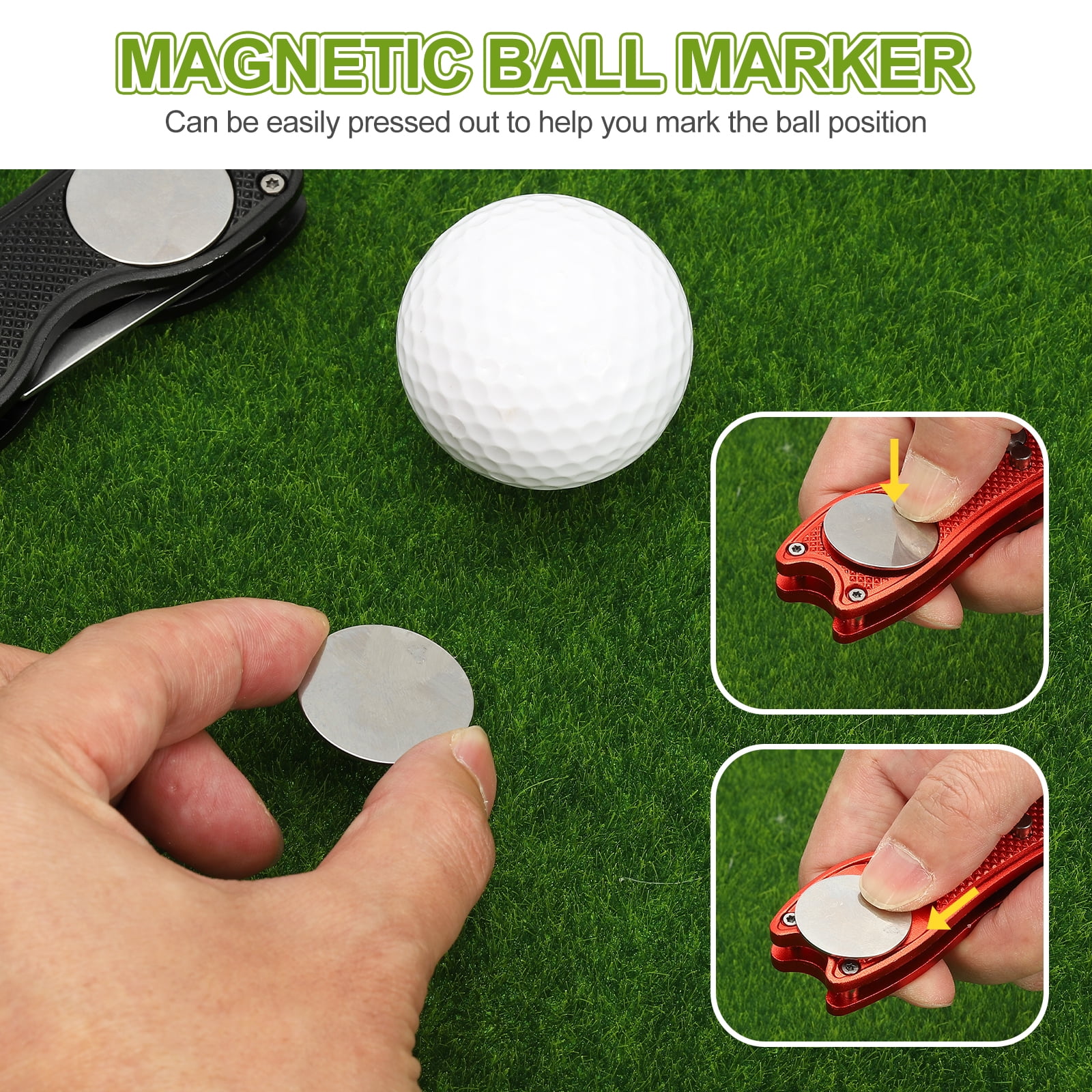 Uxcell Golf Divot Repair Tool, Foldable Metal Golf Green Divot Tool with Magnetic Ball Marker & Stainless Steel Fork Blue/Silver/Black