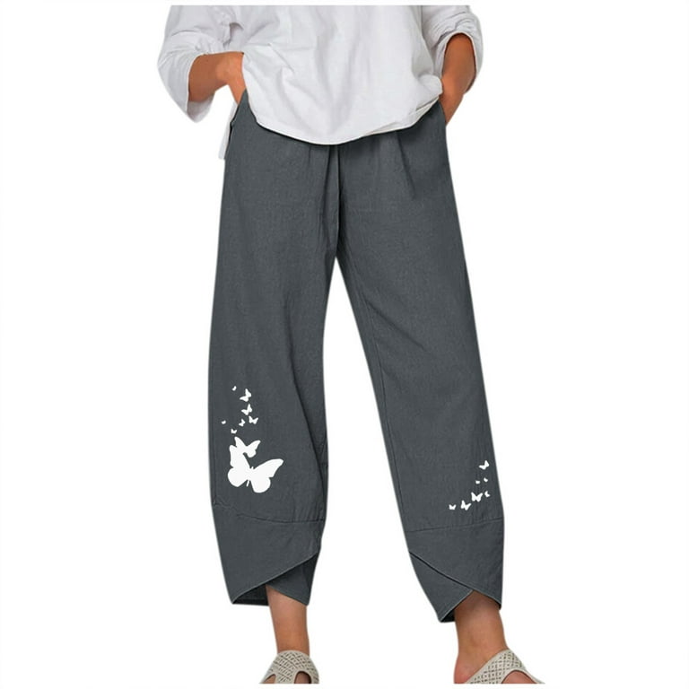 Unisex Harem Capri Pants Lounge Cotton Linen Beach Pants Wide Leg Loose Fit  Drawstring Elastic Waist Yoga Pants Plus Size