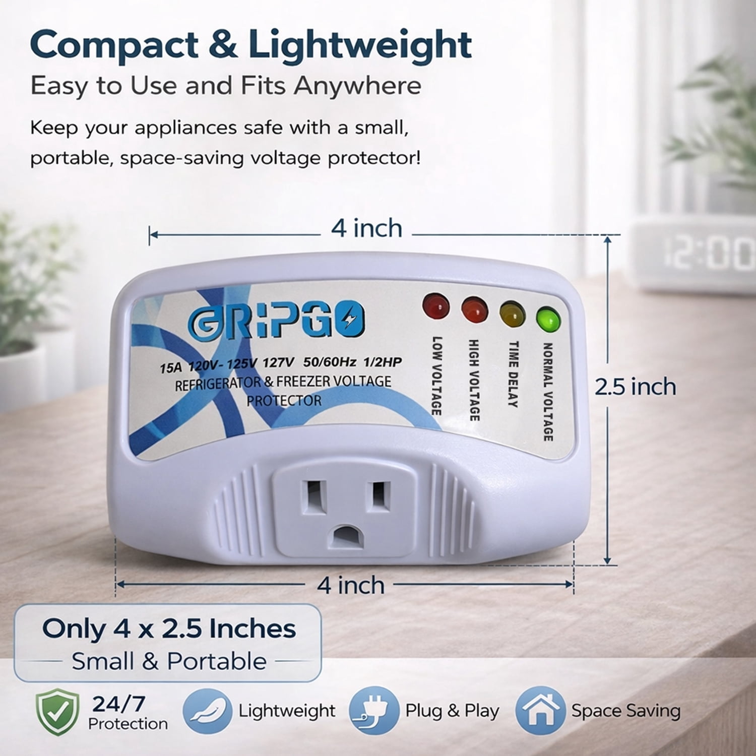 GripGo Single Outlet Surge Protector Set,Power Voltage Protector for Refrigerator Home Appliance, 1875W, 120V 125V, 15A, 2 Count, 2 Pack