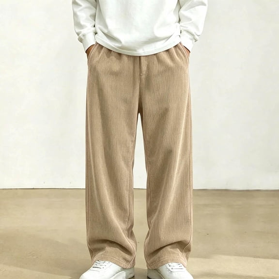 ZOYOEN Boys Corduroy Pants with Pockets- Casual Warm Casual Wide Leg Elastic Waist Kids Fall Winter Pants Khaki Size 5-14