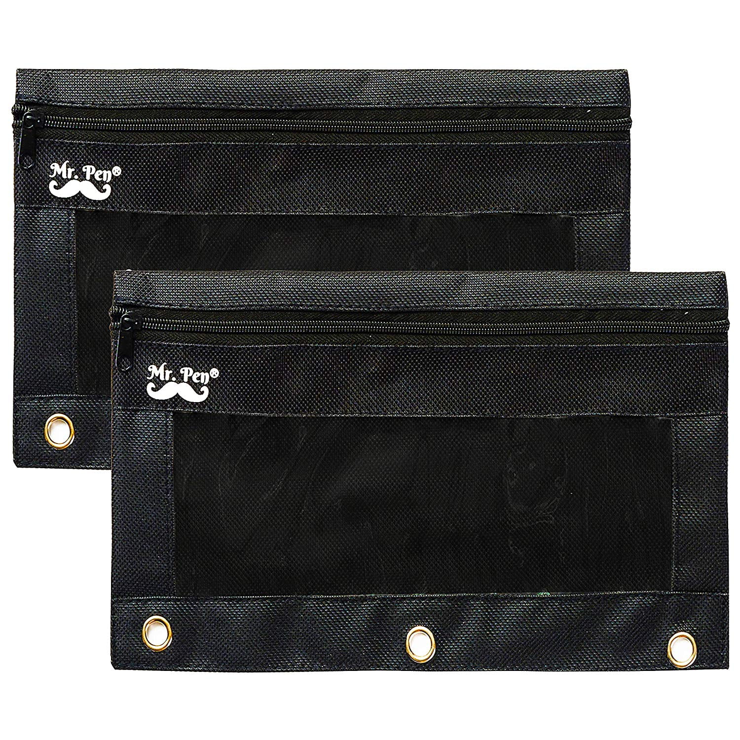 Mr. Pen Black Pencil Pouch, 2 Fabric Pencil Pouches, Binder Pockets