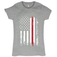 thumbnail image 1 of Tee Hunt Thin Red Line T-Shirt American Flag Firefighter Fire Department Women's T-Shirt Tee, Gray, Medium, 1 of 5