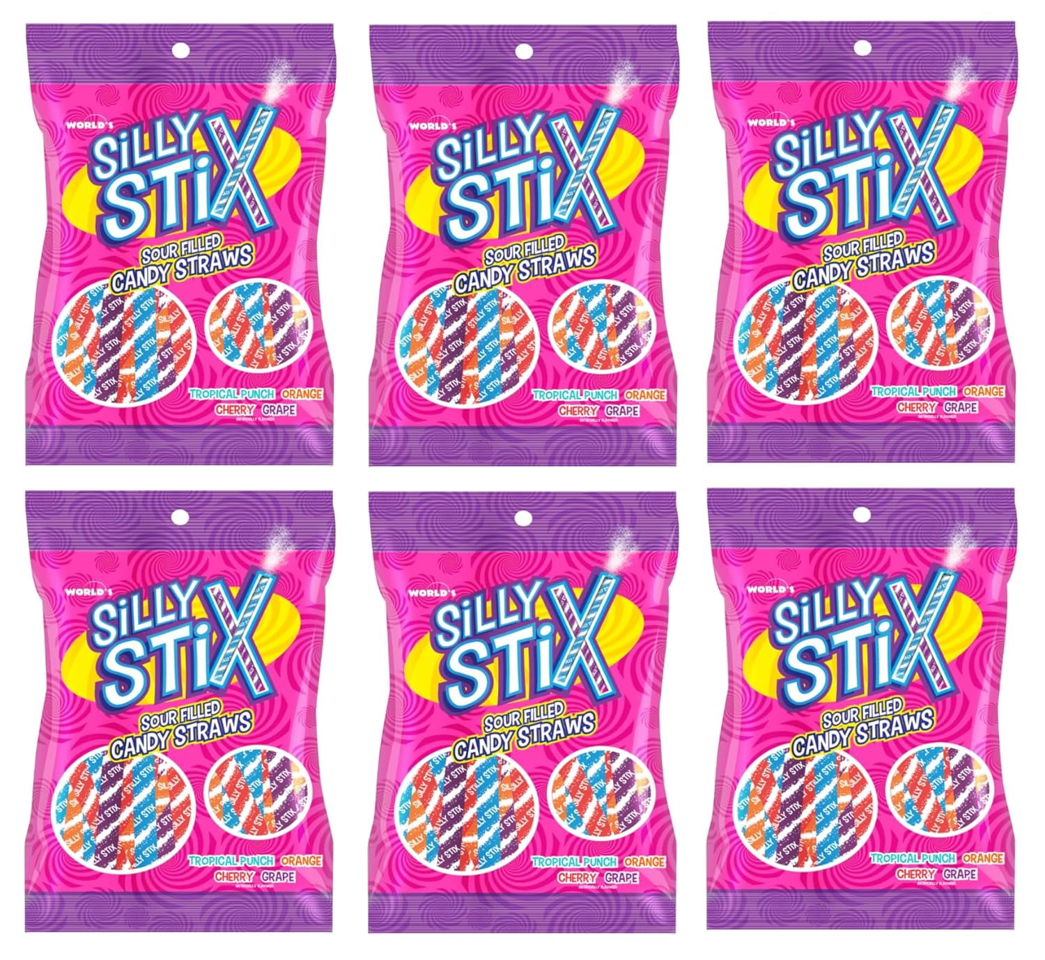 Silly Stix Sour-Filled Candy Straws (6 Pack) - 2.75 oz Bags – Assorted Fruit Flavors