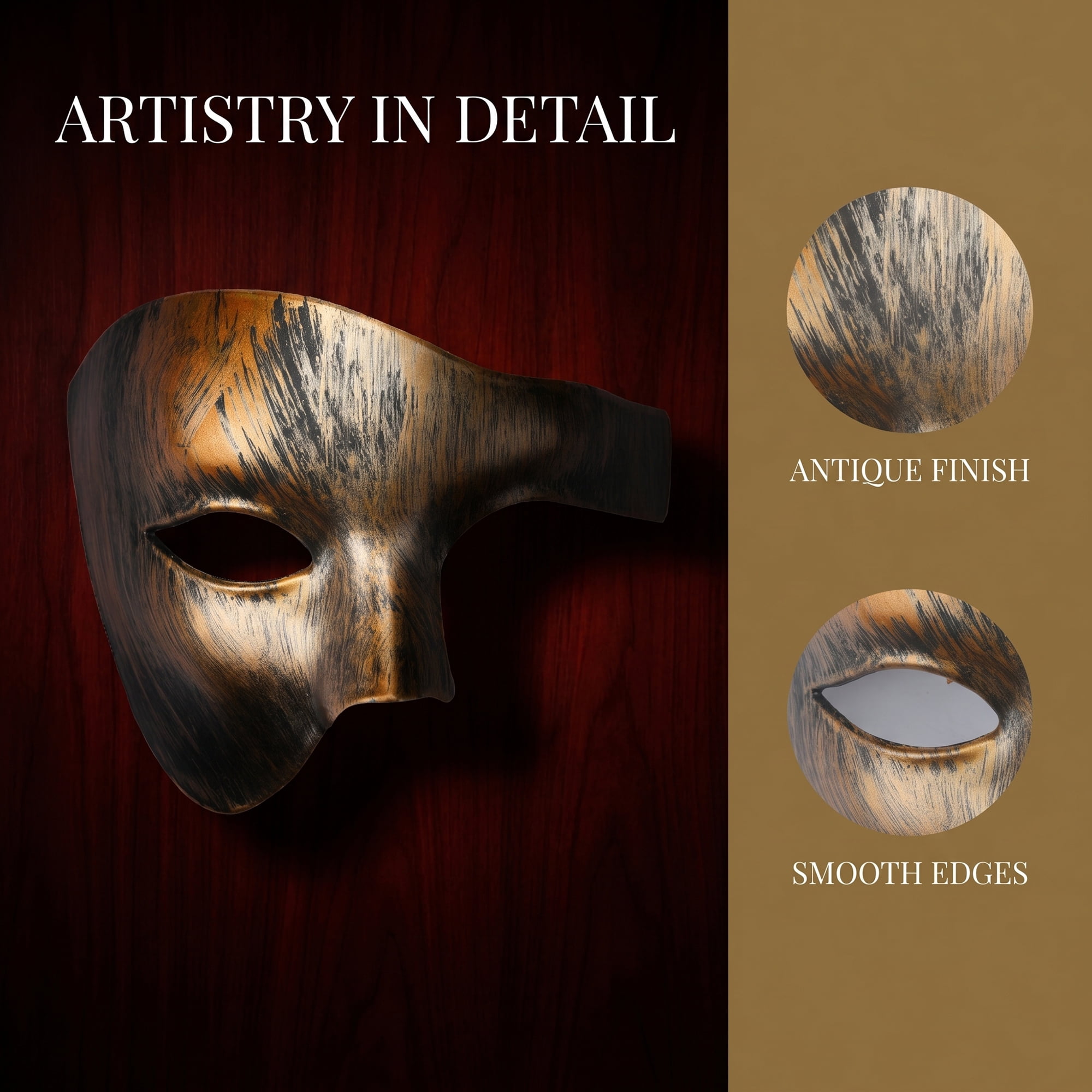 Unique Bargains Masquerade Plastic Half Face Mask for Halloween Costume Copper 7.1" x 5.1"