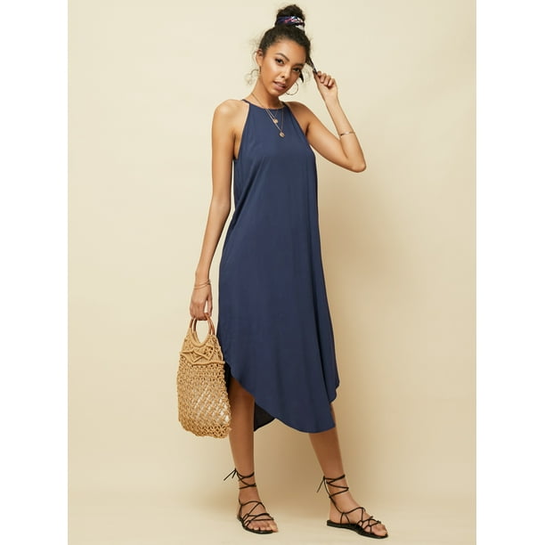 Vonda VONDA Women Sleeveless Spaghetti Strap Flowy Casual Solid Maxi Swing Dresses Walmart