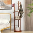 thumbnail image 3 of Costway Perchero De Madera, Giratorio Con 9 Ganchos Y 3 Estantes De Almacenamiento Para Colgar Abrigos, Sombreros, Bolsos Y Bufandas, Para Entrada, Dormitorio, Pasillo, Oficina, Nogal, 3 of 4