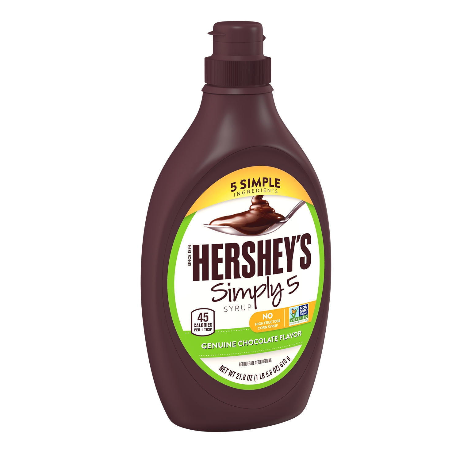 HERSHEY'S Simply 5 Chocolate Ingredient, Gluten Free, Non GMO Syrup Bottle, 21.8 oz