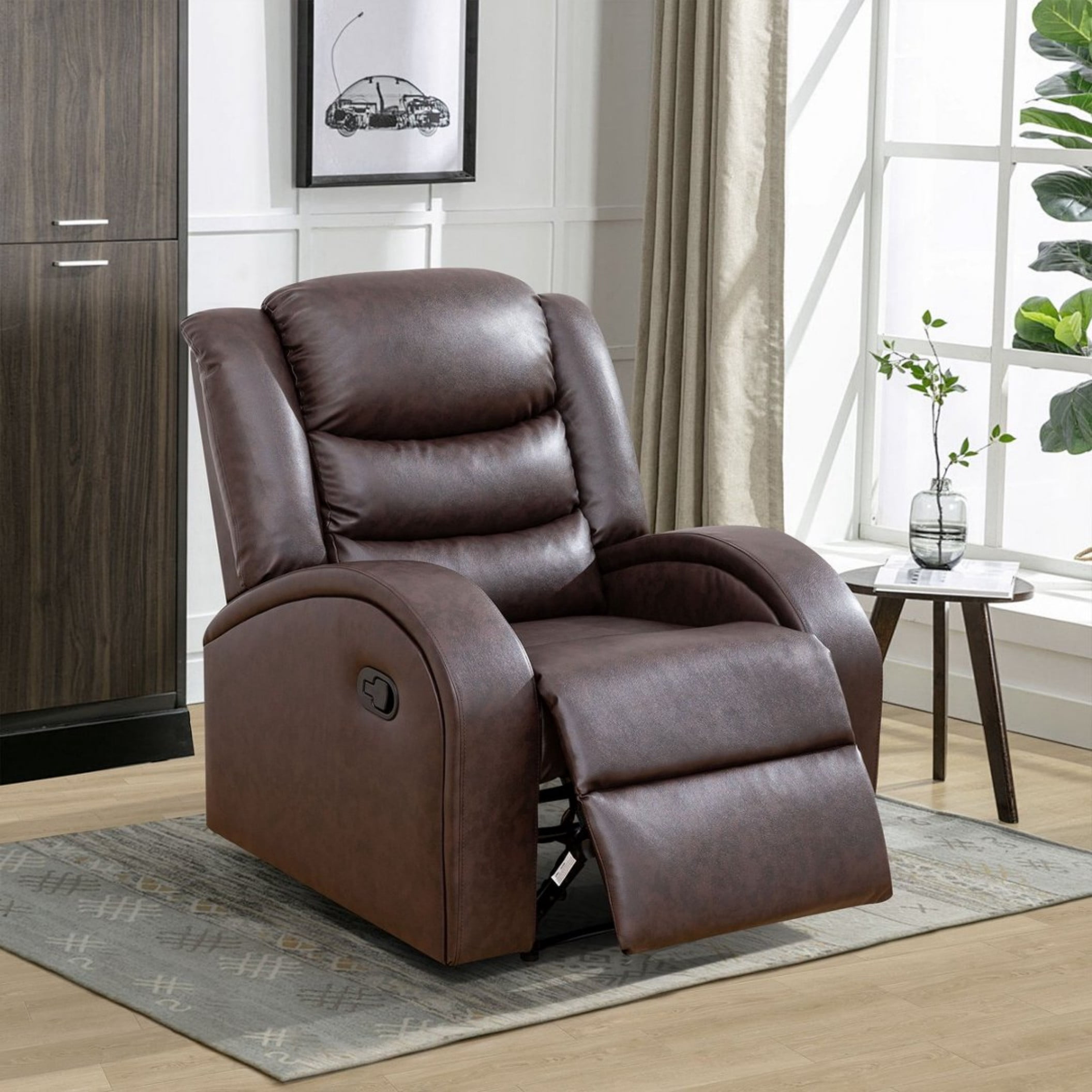 BSHTI PU Manual Recliner Chair Set of 2 – Single Sofa Recliners with Adjustable Backrest, High-Density Foam, Hardwood Frame – Comfort Lazy Chair for Living Room, Bedroom, Brown
