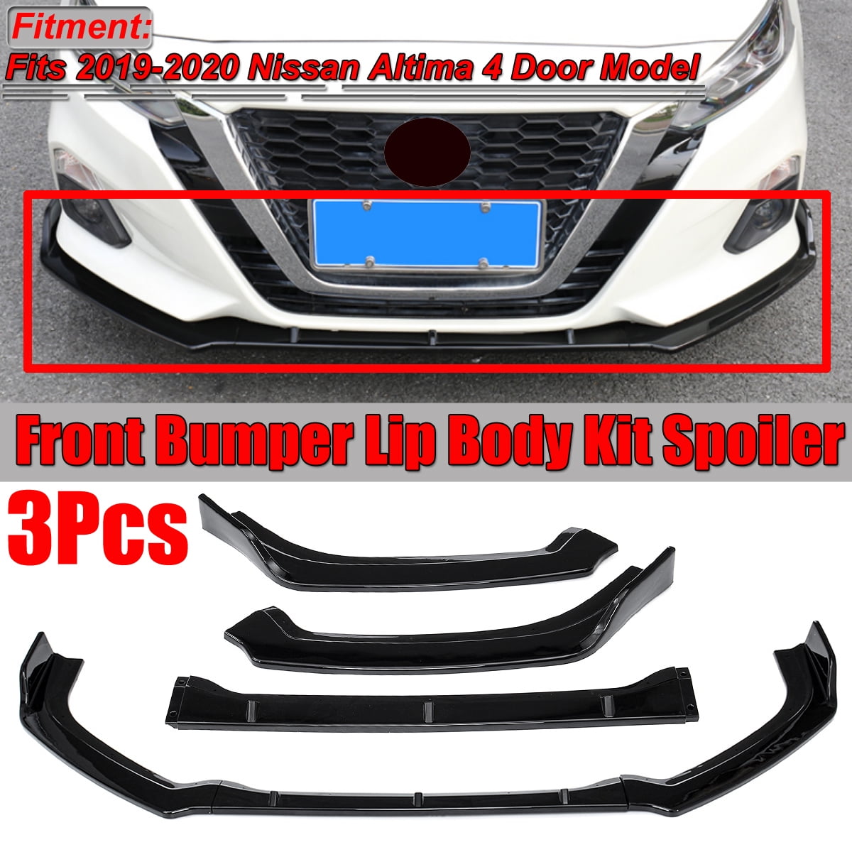 Black MotorFansClub 3pcs Front Bumper Lip for Nissan Altima 4 Door Sedan 2013-2015 Splitter Trim Protection Spoiler 