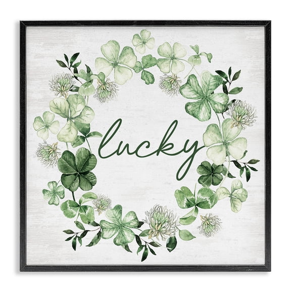 Stupell Industries French Country Lucky Clover Wreath Black Framed Giclee Art, 12 x 12, by Lettered and Lined