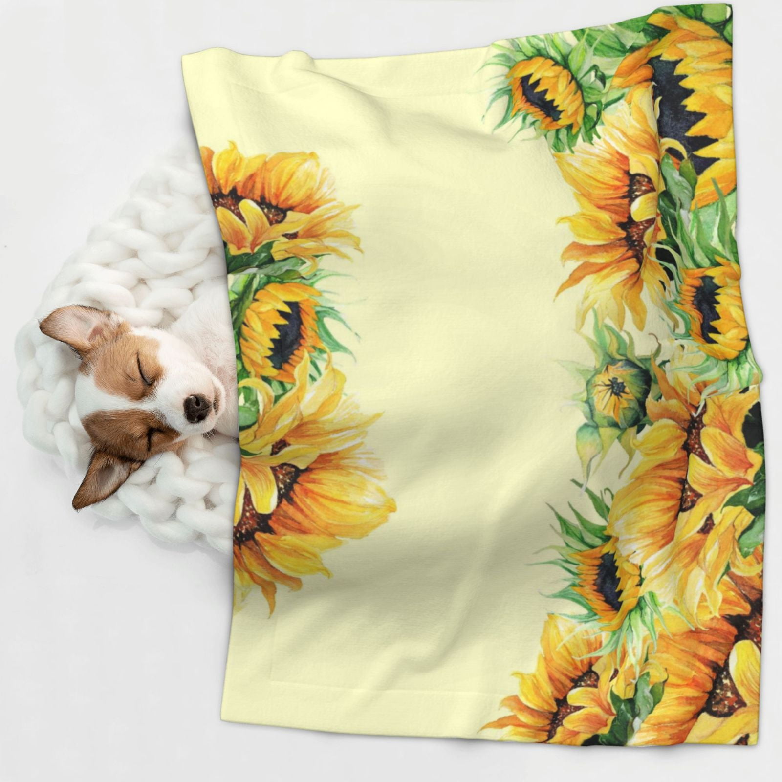 Naloa Sunflowers On A Yellow Background Dog Blanket, 3 Sizes Cat Blanket for Indoor Cats Large Medium Small Dog Gifts-Large