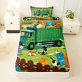 thumbnail image 3 of Castle Fairy Cartoon Garbage Truck Twin Sheet Sets 3pcs for Teens, Playful Cat Party Bedding for Bedroom, Green Blue Orange, 3 of 6