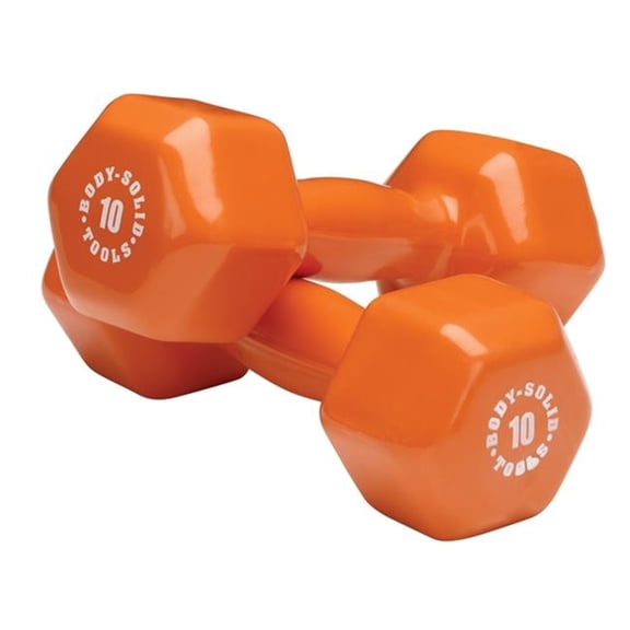 Body-Solid Vinyl Dumbbell, Orange, 10 lb Pair