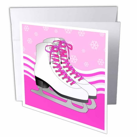 Snowflake Card 3dRose Pair of Pink Ice Skates on Snowflake Background, Greeting Cards, 6 x 6 inches, set of 6 ()