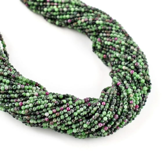 QNAVIC Natural Ruby Zoisite Gemstone Micro Faceted Rounds Beads Strand Drilled Stone Chakra Healing Crystals DIY Jewelry Making Wholesale Bulk Loose Supply Strand 30 Centimeter (1 Strand)