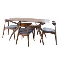 GDF Studio Wales Mid Century Modern Fabric Upholstered 5 Piece Dining Set, Charcoal and Walnut