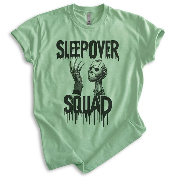 Sleepover Squad T-shirt, Unisex Women's Men's Shirt, Horror Movie Classic Film Lover Halloween Gift, Heather Apple Green, Medium