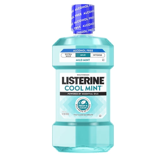 Listerine Cool Mint Alcohol Free Mild Oral Care Mouthwash for Bad Breath, Cool Mint Mild, 1 L