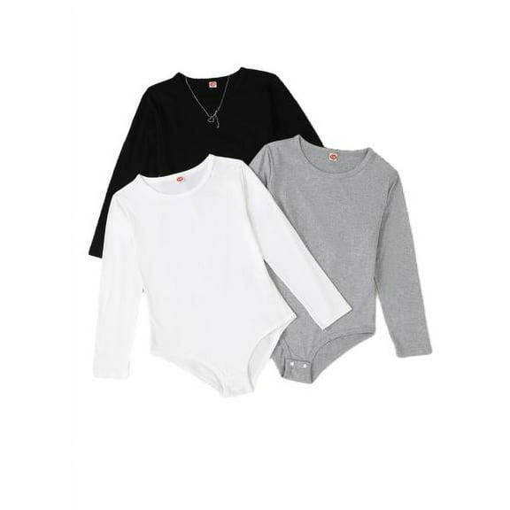 Mikrdoo 3-Pieces Kids Girl Solid Color Spring Fall Rompers Big Girl Long Sleeve Knit Jumpsuits