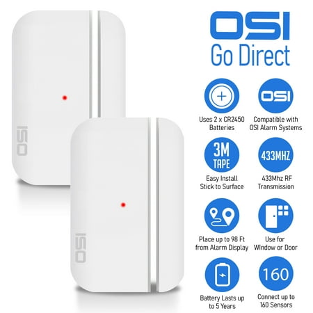 OSI Wireless Contact Sensors Gen 2 (2-Pack), Accessory for OSI Smart Alarm System (Gen 2), Wi-Fi Wireless Door & Window Sensor, with 3M Adhesive, use on Windows, Doors, Patio Door etc.