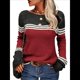 thumbnail image 1 of Suéteres de Otoño para Mujer, con Rayas y Bloques de Color, Cuello Redondo, Suéteres de Moda para Invierno. Vino Tinto XL, 1 of 5