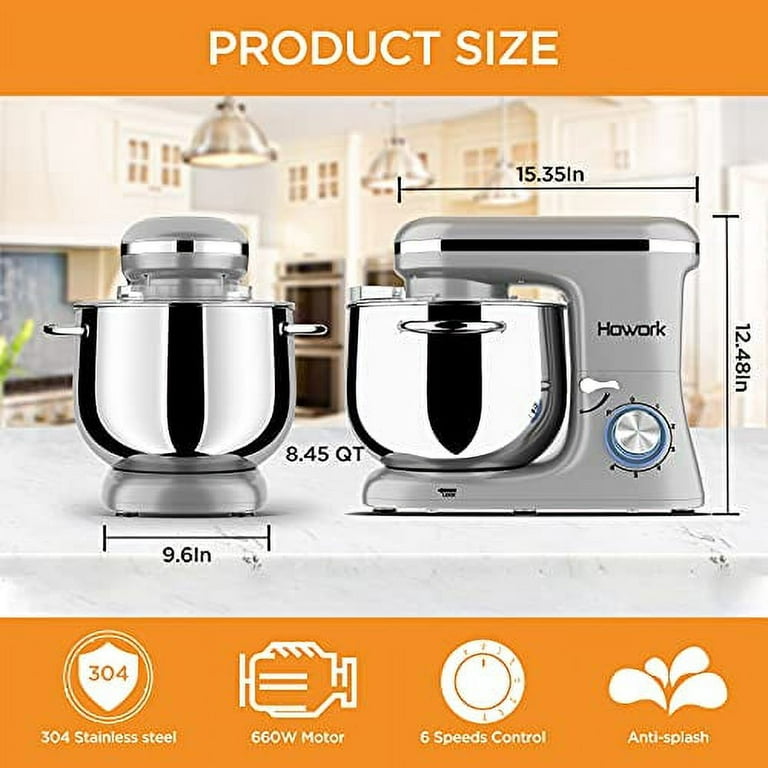 HOWORK Stand Mixer 8 45 QT Bowl 660W Food Mixer Multi Functional Kitchen  Electric Mixer With Dough Hook Whisk Beater Egg White Separator 8 45 QT