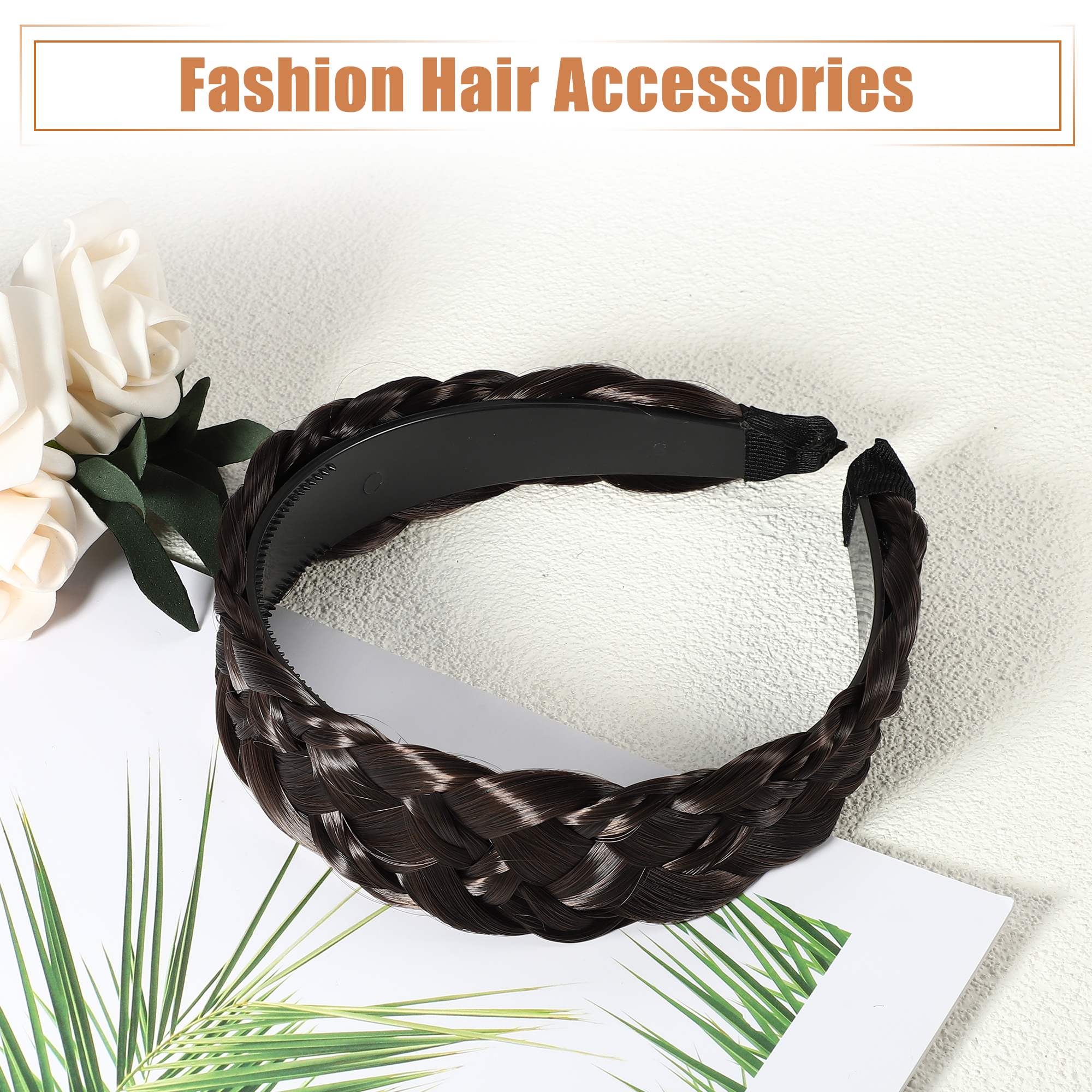 Unique Bargains Women's Wig Braided Headbands Deep Brown 5.39"×1.5"