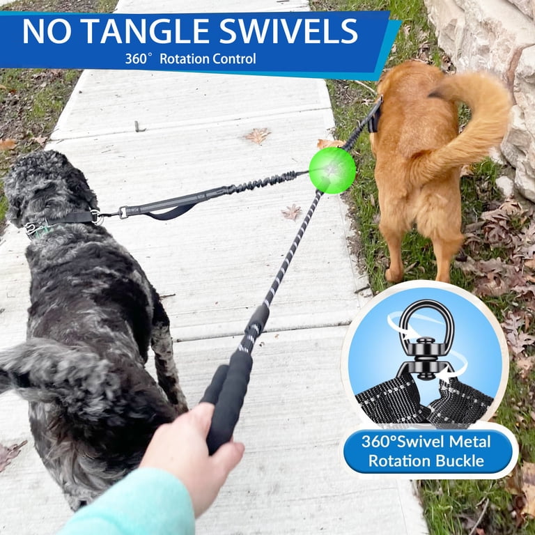 Dinosam Double Dog Leash with 360° Swivel, Black photo 3