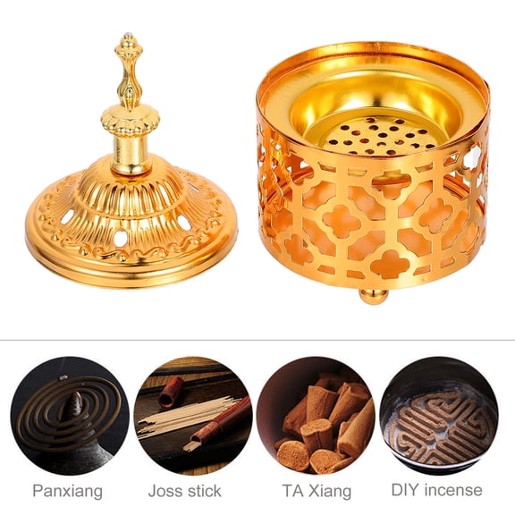 Golden Iron Incense Burner for Decor Creative Desktop Censer with Carving Design Household Craft