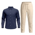 thumbnail image 5 of RUTAYY Men's Outfits Long Sleeve Solid Color Shirts and Pants with Button Pockets Casual Breathable Lightweight Resort Yoga Classic Travel Clothing Sets, 5 of 6