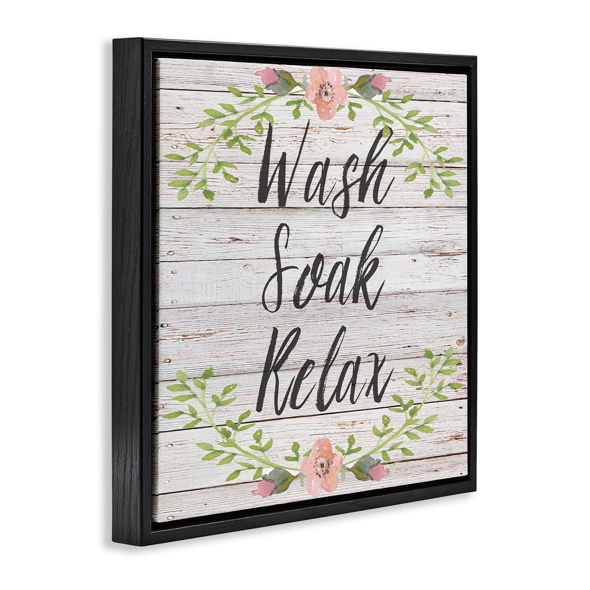 Stupell Industries Floral Wash Soak Relax Botanical & Floral Painting Black Floater Framed Canvas Art Print Wall Art, 25 x 25