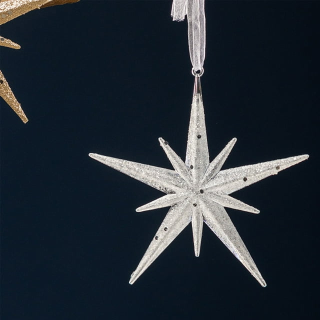 Xihbxyly Adorno para Árbol de Navidad, Estrella Explosiva, Plástico Irrompible, Fácil de Colgar, Versátil, para Decorar El Hogar, Corona, Guirnalda, Dorado y Blanco, 11,5 X 12 Cm.