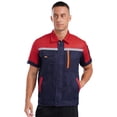thumbnail image 3 of Aislor Men Long Sleeves Color Block Cargo Reflective Stripes Shirt with Pockets Zipper Front Work Red&Navy Blue 185/3XL, 3 of 7