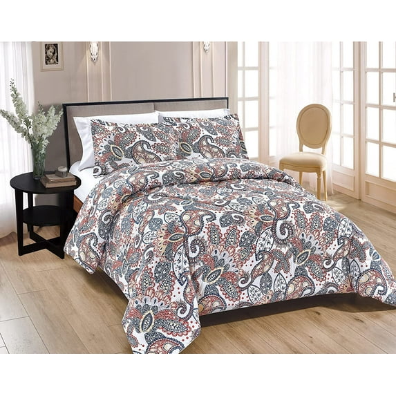 Chezmoi Collection Paislee 2-Piece Boho Chic Floral Paisley Multicolor Printed Comforter Set, Twin Size