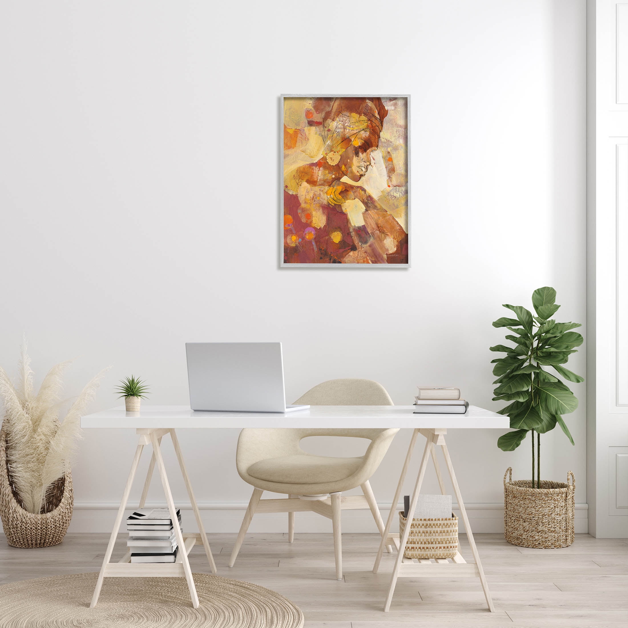 Stupell Industries Celebrate Beauty Abstract Portrait Painting Gray Framed Art Print Wall Art, Design by Albena Hristova