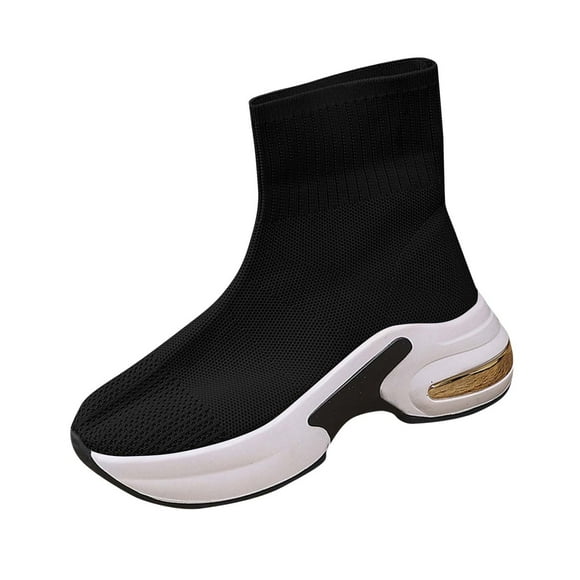 Xfvqtps Womens Chunky Sole Knit Boots Stretchy Sock Booties Slip on Comfort Walking Shoes Fashion Athletic Sneaker Boots for Women Fall Winter Black