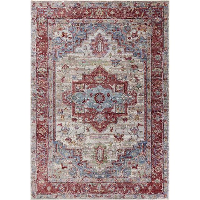 HomeRoots 352921 5 ft. 3 in. x 7 ft. 7 in. Polyester Grey & Red Area Rug