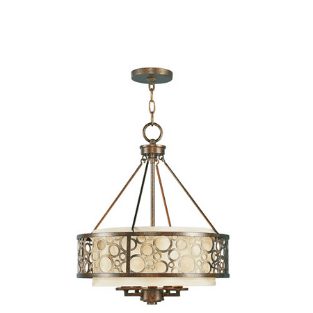

Chandeliers 5 Light With Silk Champagne Hardback Shade Palacial Bronze with Gilded Accents size 18 in 300 Watts - World of Crystal