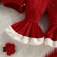 thumbnail image 4 of Mercatoo Baby Girl Christmas Outfit Long Sleeve Romper Tops Bell Bottom Pants and Hat 3Pcs Velvet Santa Clothes Set, 4 of 9