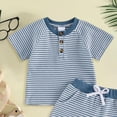 thumbnail image 5 of Gubotare Toddler Baby Boy Clothes 6 12 18 Months 2T 3T Summer Outfit Waffle Knitted Stripe Casual T-shirt Tops Shorts Sets Blue,Size 2-3 Years, 5 of 5